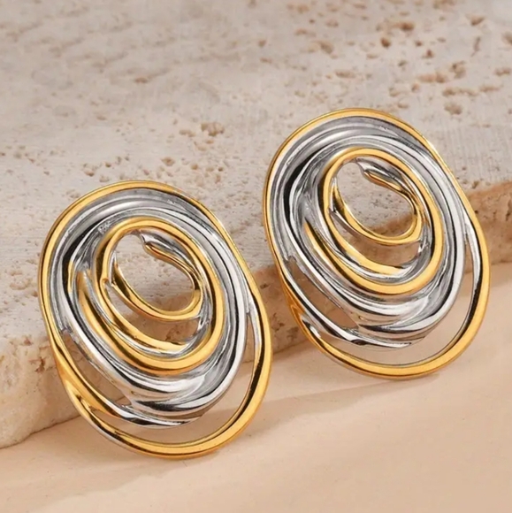 Elegant Gold and Silver Swirl Earrings - Picture 1 of 5